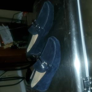 FERRAGAMO men's dress shoes. Royal blue w/gold stitching size 9.5